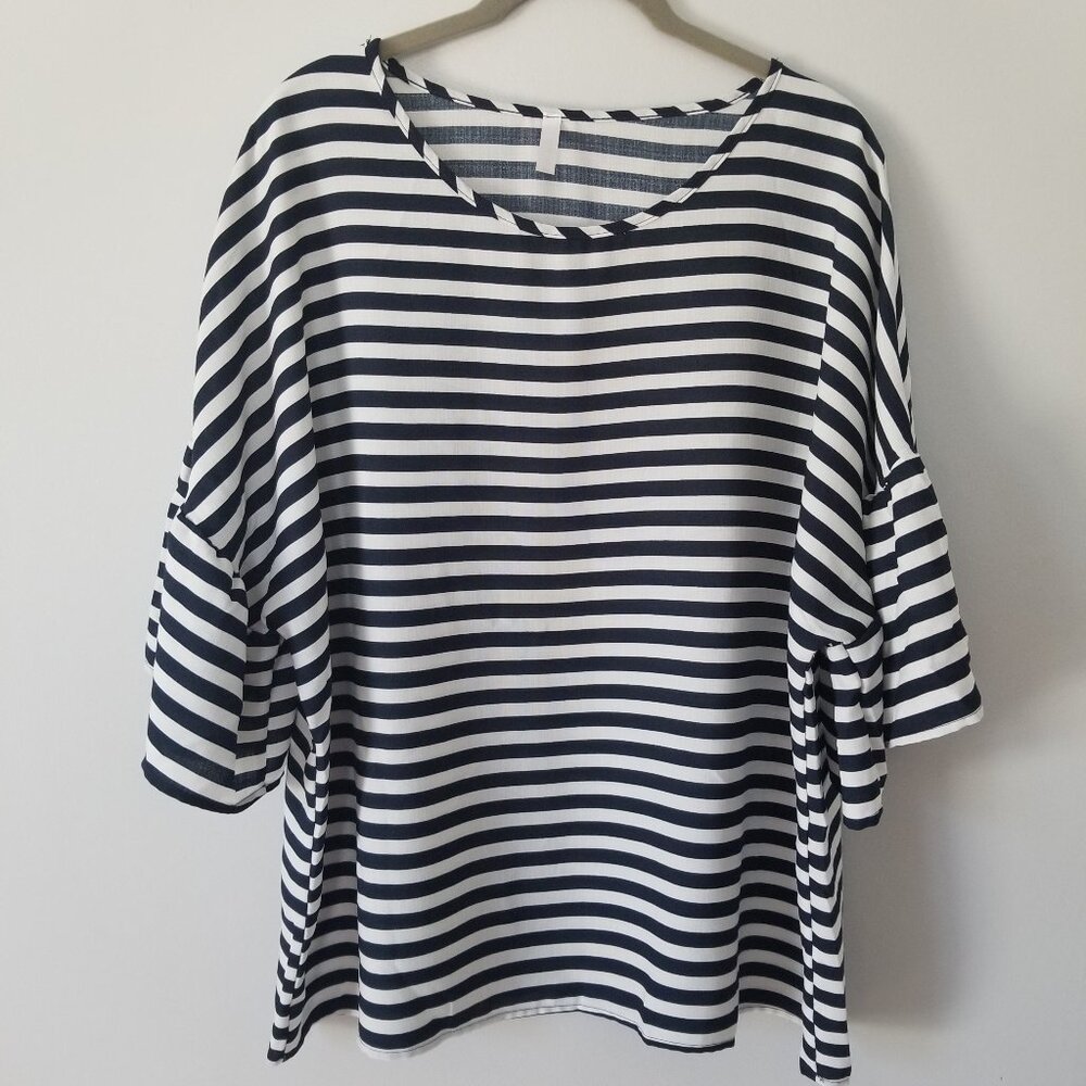 Navy blue and white striped linen tunic 2XL